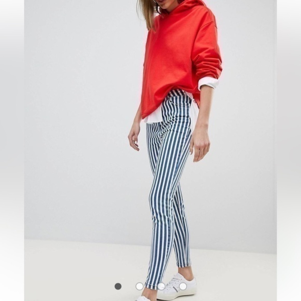 Navy & White Striped Skinny Jeans